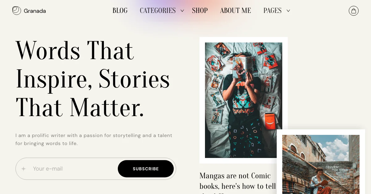 Screenshot of the Granada theme homepage