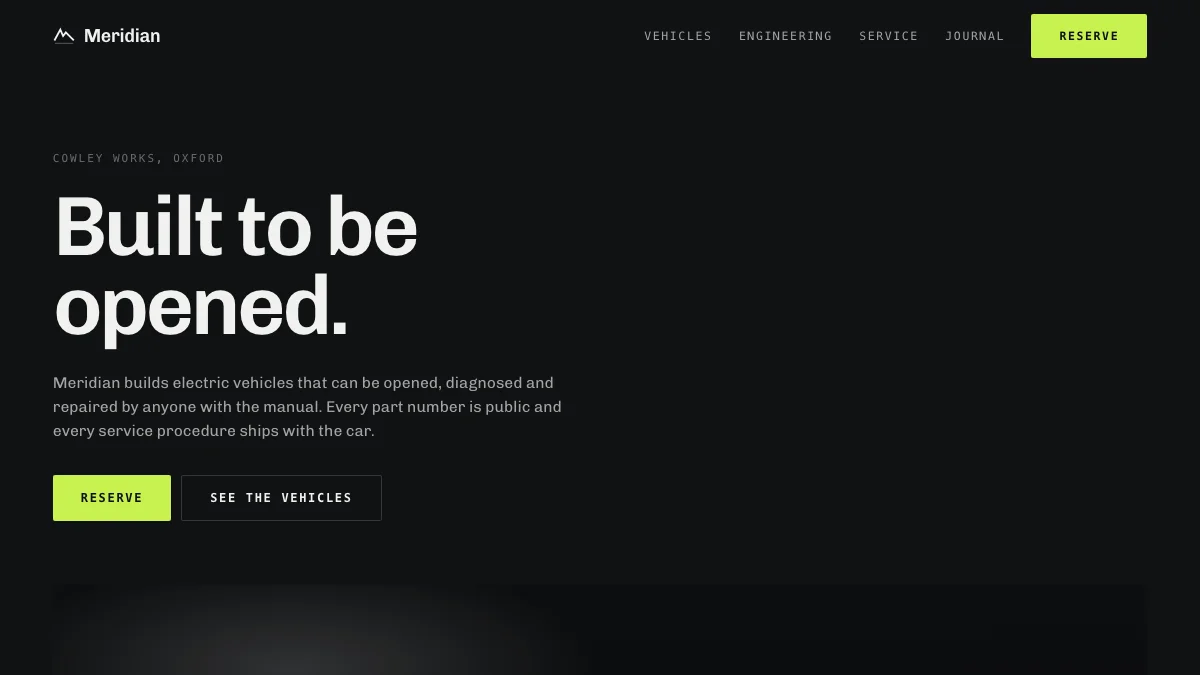 Screenshot of the Meridian theme homepage
