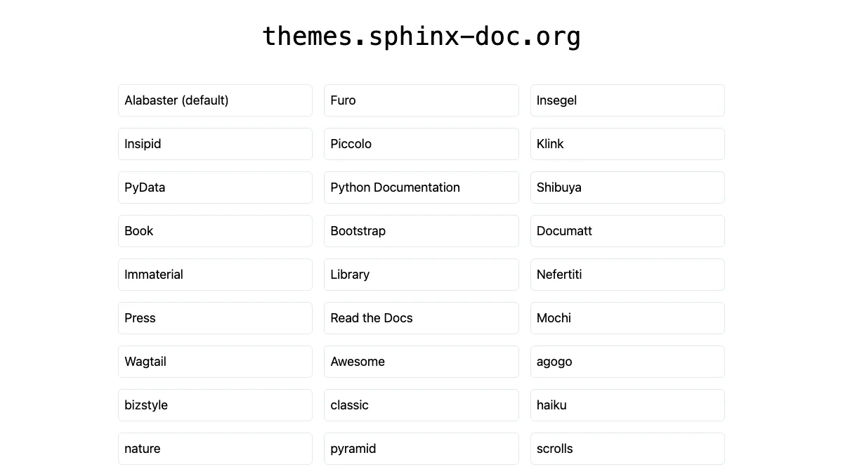Screenshot of the Theme Gallery theme homepage
