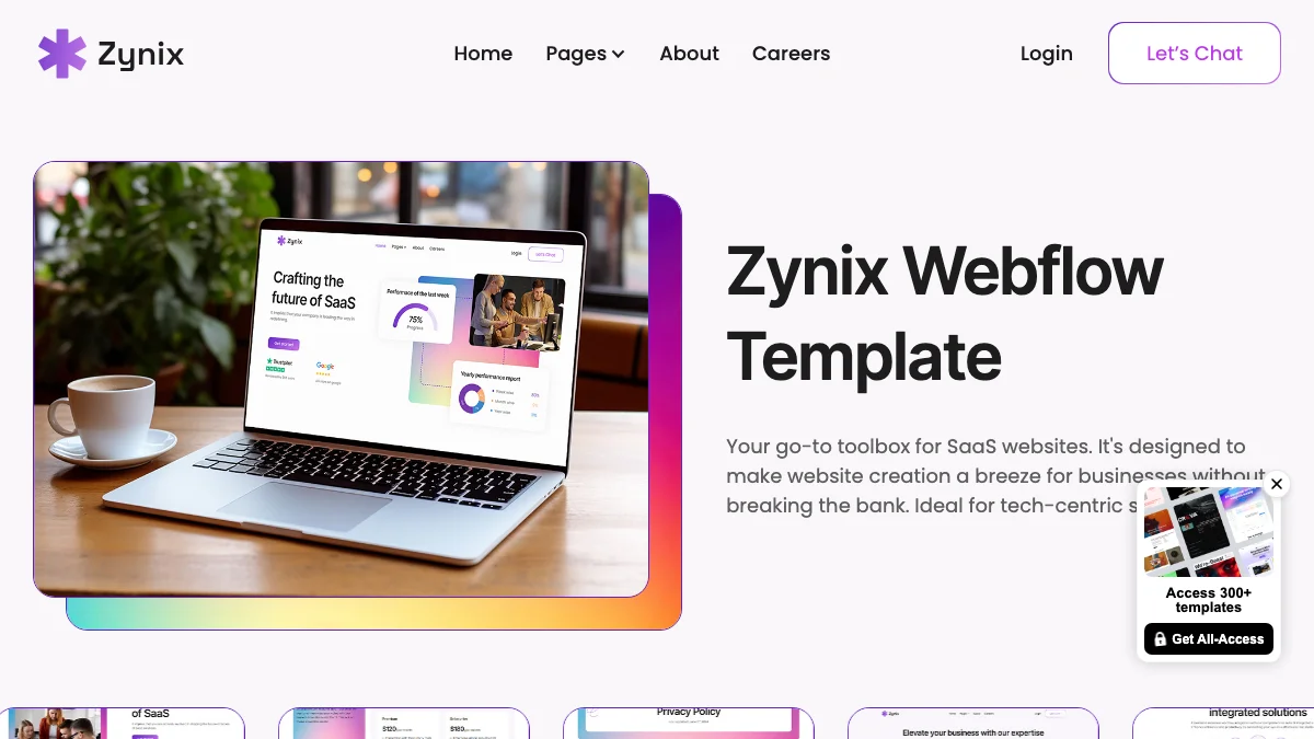 Screenshot of the Zynix theme homepage